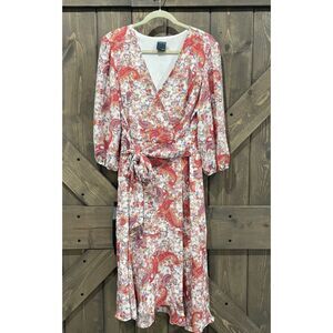 Gabby Skye Maxi Dress White Pink Puff Sleeve Chiffon Belted Lined Size‎ 16